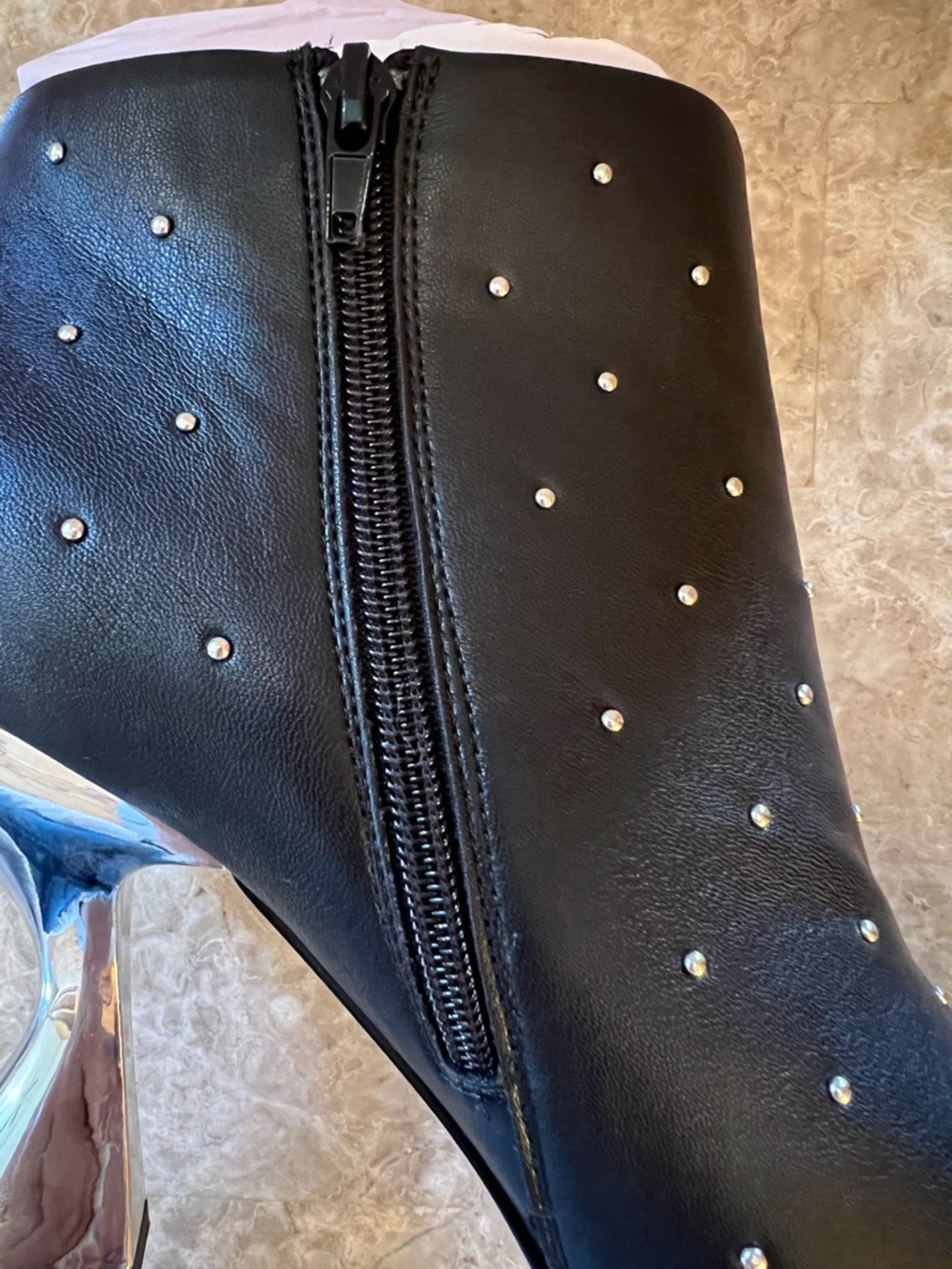 Katy Perry Laterr High Bootie Faux Black Silver Accent 4in Heel NIB Size 10 - Picture 7 of 10